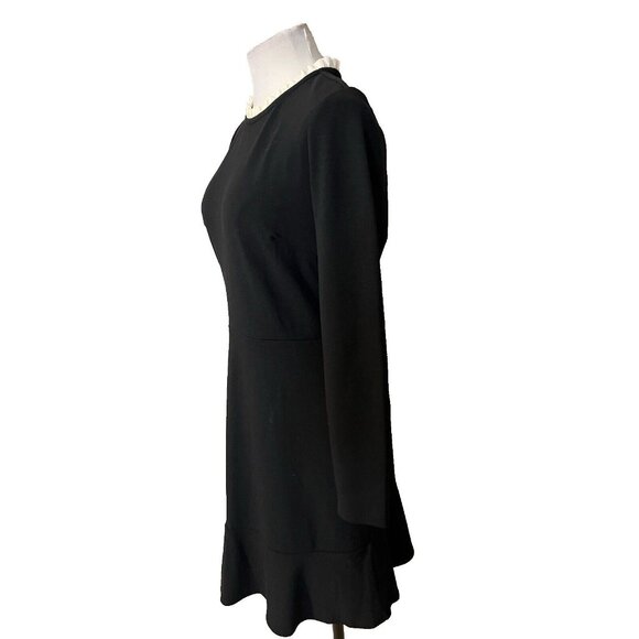 LOFT Dress 8P Long Sleeve Black Cream Collar Stretch Career Church Washable - Picture 3 of 12
